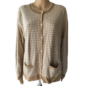 Lands End Women's XLp 18 Supima Cotton Jacquard Knit Pocket Cardigan Sweater